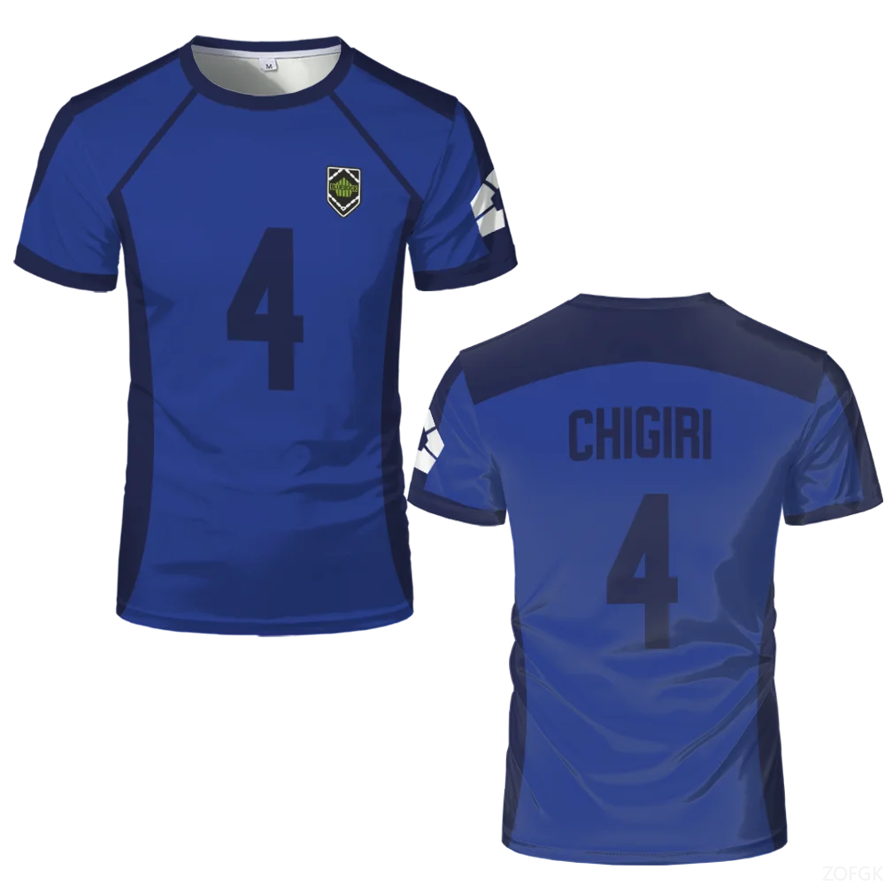 أنيمي اليابان الأزرق قفل Isagi Yoichi قميص كرة القدم تأثيري Hyoma Chigiri Meguru Bachira جولة الرقبة قميص كرة القدم