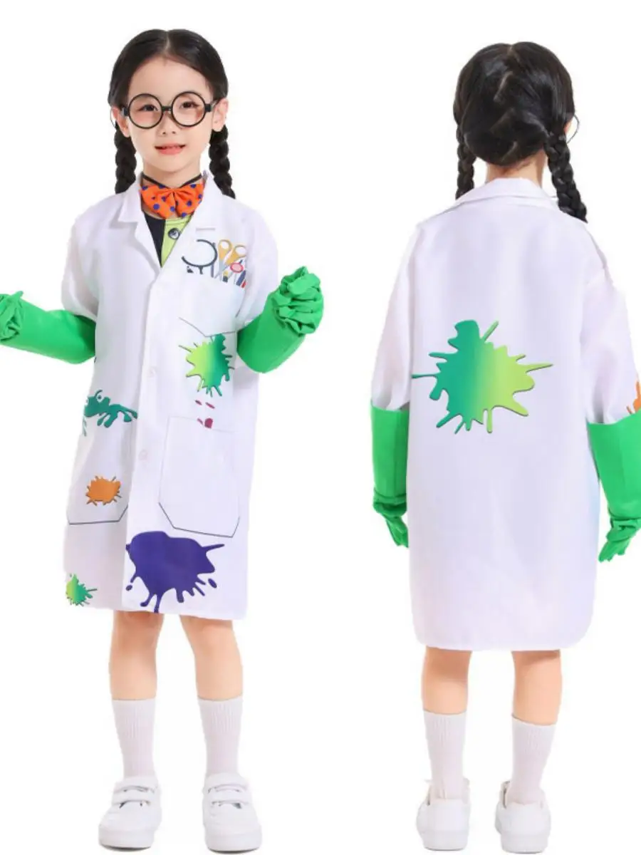 

Новый костюм на Хэллоуин, сумасшедший косплей, научный эксперимент, белое лабораторное пальто, детская одежда для выступлений, наряд для выступлений на сцене