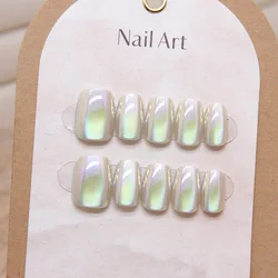 10pcs/set Cat's Eye Removable Short Fake Nails Set with Tools Complete Acrylic Nail Kit Cheap Artificial Press on Stick-on Nails