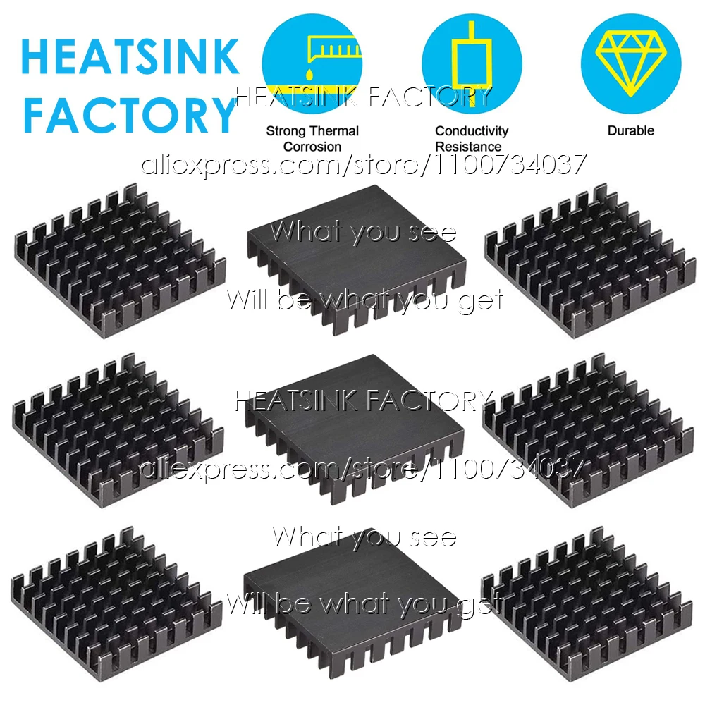 28x28x6mm Black Anodized Slotted Zigzag Aluminum Heatsink Thermal Adhesive Pad Cooler for RPI Orange Pi IC Transistor Module PCB