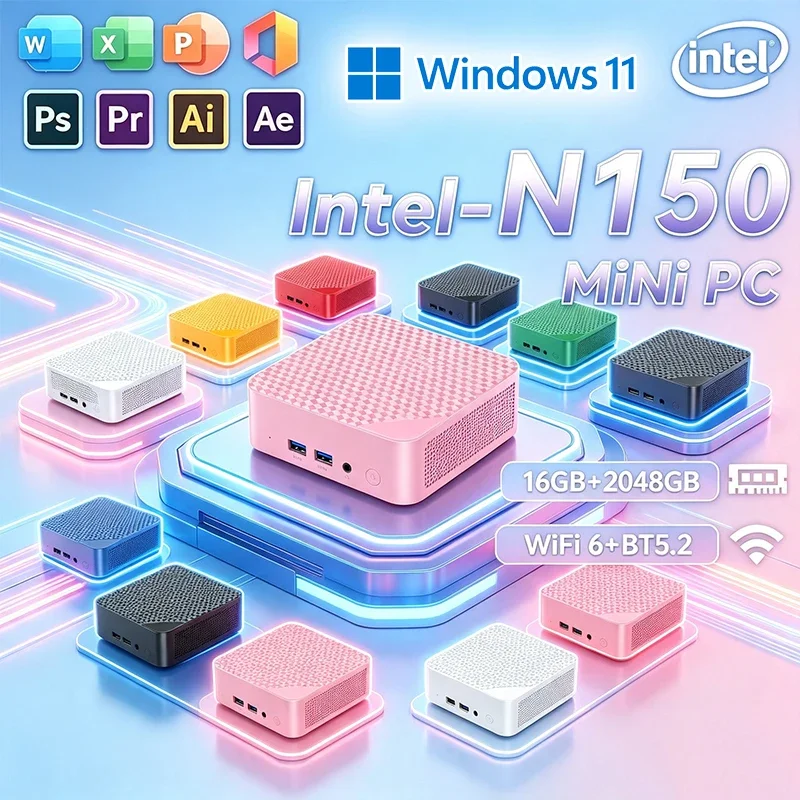 Mini PC Intel Core N150 Compact Mini Laptop Windows 11 16GB RAM 1TB SSD HD WiFi6 BT5.2 Multifunctional Daily Notebook Gaming PC