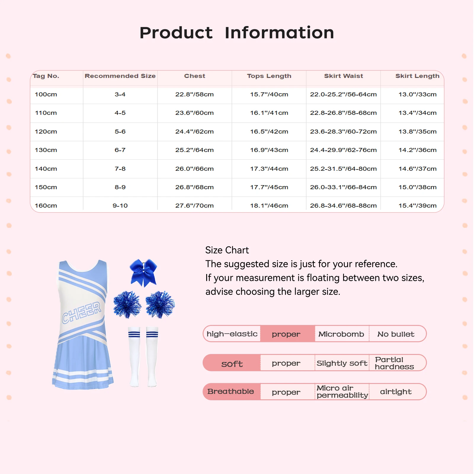 Cheer Leader-Kostüm für Mädchen, Uniform-Set, ärmellose Oberteile mit Rundhalsausschnitt, Faltenrock und Haargummis, Stirnband, Blumenkugeln, Socken