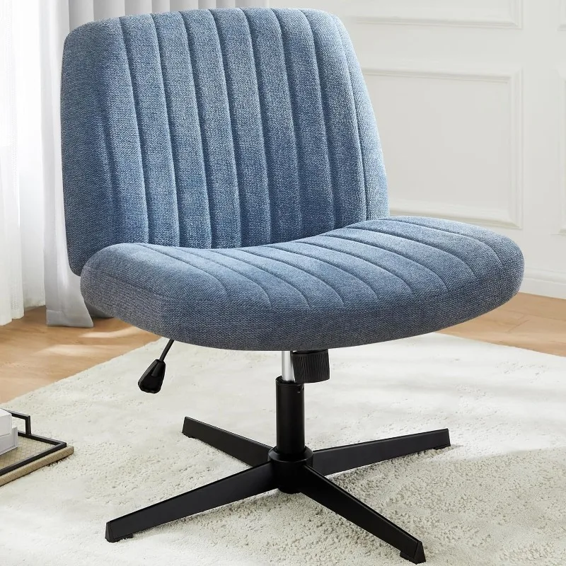 

Cross Legged Office Chair, Armless Wide Desk Chair No Wheels, Modern Home Office Desk Chair Swivel Adjustable Fabric