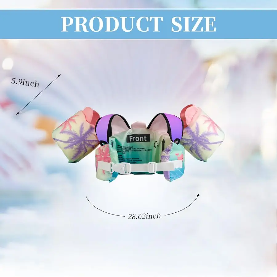 เสื้อชูชีพสำหรับเด็ก ฝึกการว่ายน้ำ ที่ช่วยลอยตัวสำหรับเด็กเล็ก พร้อมสายรัดไหล่แบบปรับได้และหัวเข็มขัดกันลื่น ปีกแขนสำหรับเด็กอายุ 22