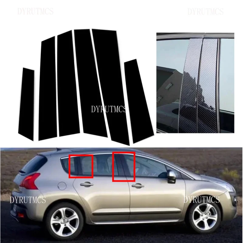 

Fit For Peugeot 3008 T84 2007–2016 6pcs Silver Carbon Gloss Black Pillar Posts Window Trim Door Side Moulding Decal Cover