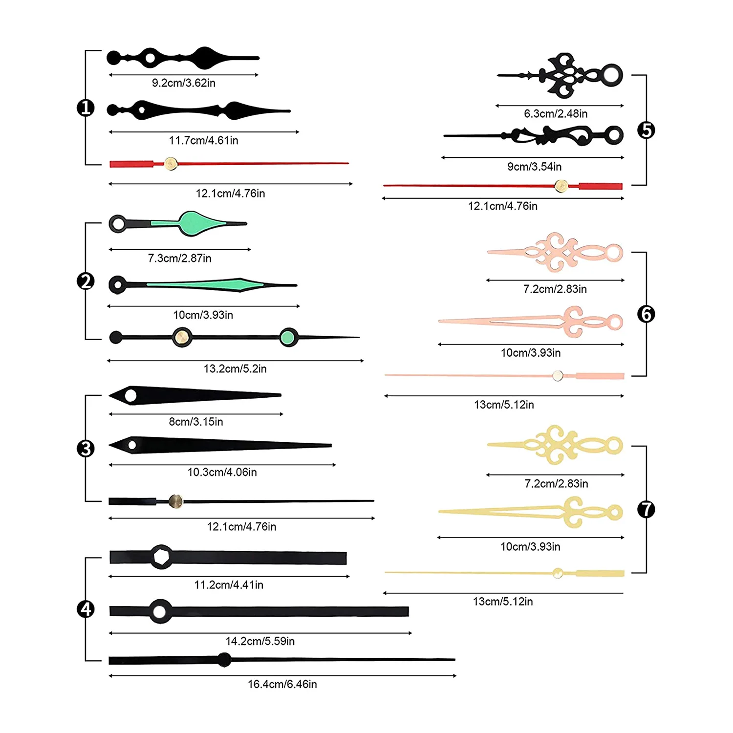Clock Hands and Motor Kit Clock Mechanism Replacement with 7 Pairs of Quartz Clock Movement Repair Parts Kit