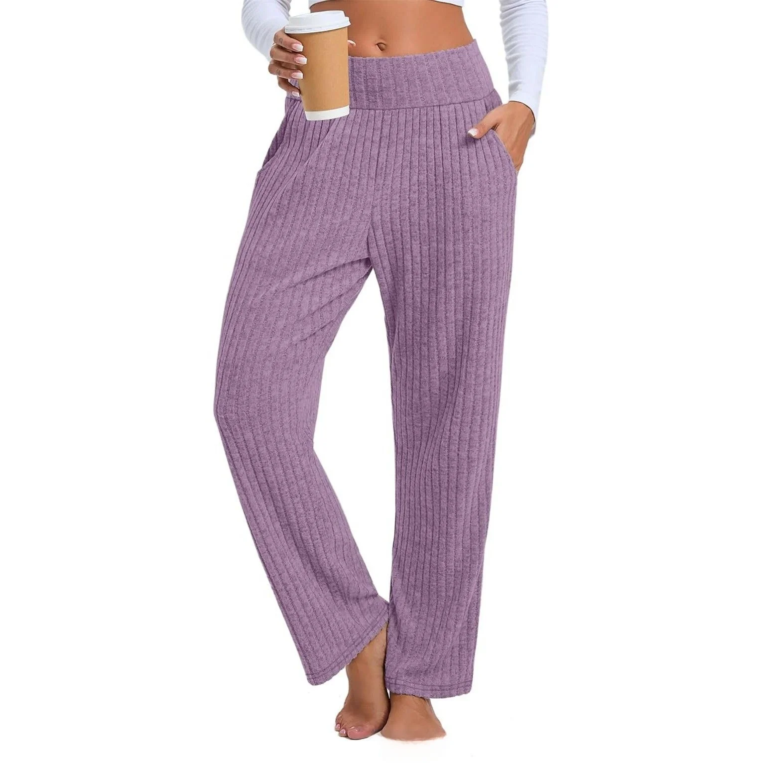 Pantalon décontracté femme Faionable Floing jambe droite pantalon Long taille élastique fibre de Polyester ket détail printemps 2025