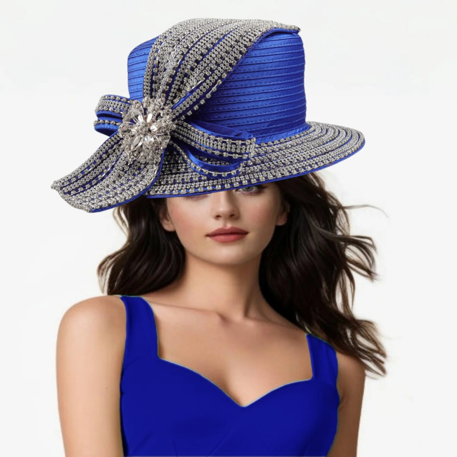 Unique Satin Cloth Church Hat Perfect Photography Rhinestone Formal Top Hat Deluxe Banquet Flower Wedding Hat Female Fascinator