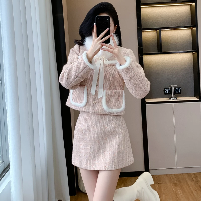 Traje acolchado de moda clásica para mujer Otoño/Invierno 2024 nuevo estilo de alta sociedad francesa conjunto de falda juvenil de dos piezas de alta calidad