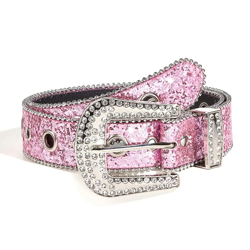 Women's Jeans Rhinestone Belt Belt Western Denim Shiny Rivet Design PU Artificial Diamond Belt Punk Rock Men's Skull Belt