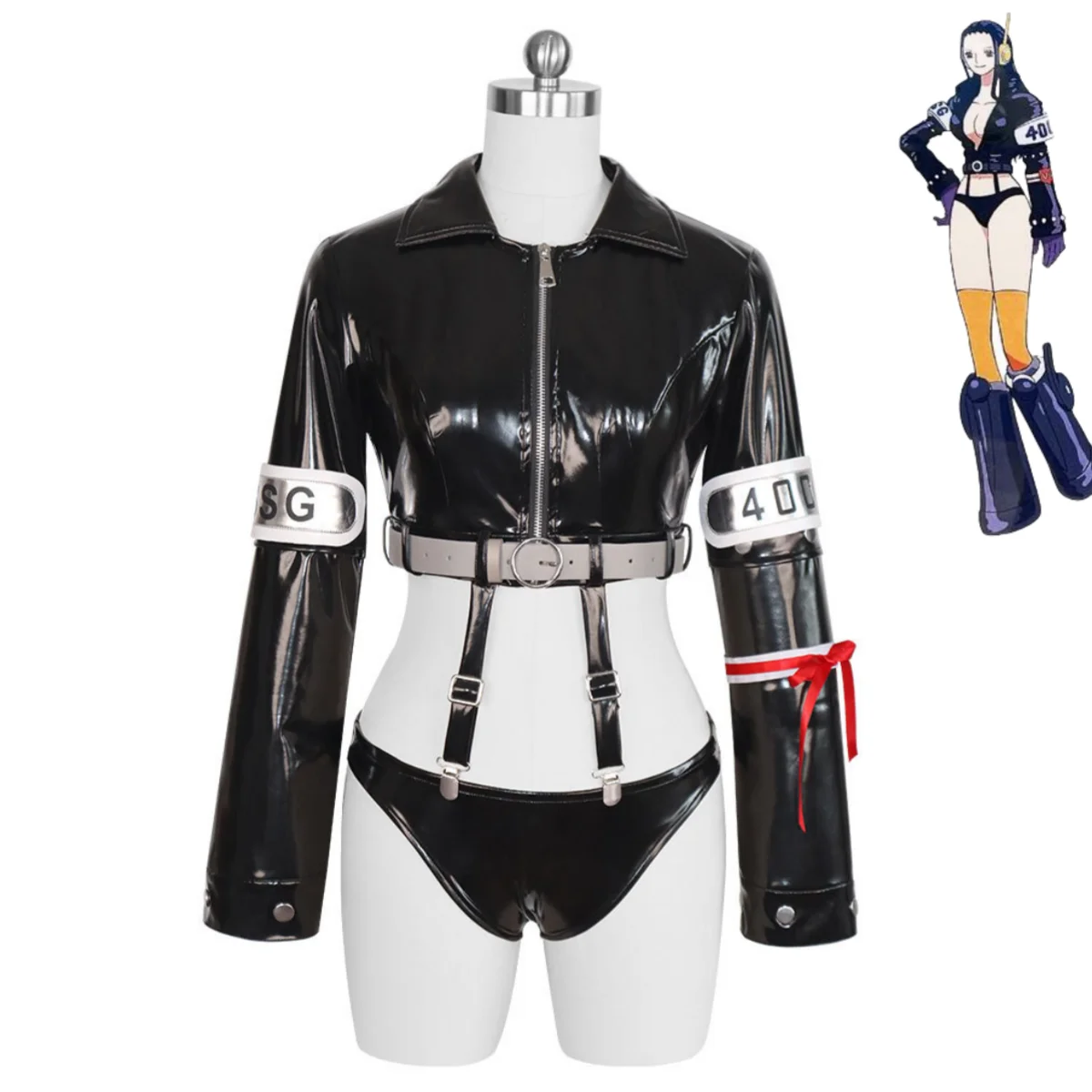 Anime Nico Robin Miss Allsunday Cosplay Costume Egghead Island Fantasy Wig Black PU Coat Shorts Woman Sexy Carnival Party Suit