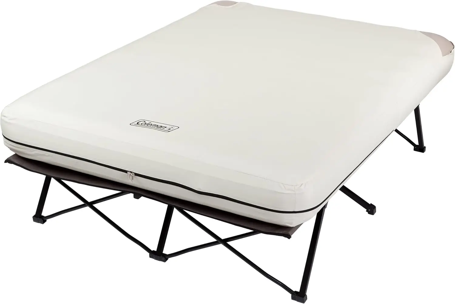Queen Air Mattress and Cot Combo, Portable Folding Airbed with Steel Frame and Side Table, Battery-Operated Pump Included, Ideal for Camping, Relaxing, Raised Sleeping, Houseguests, and More