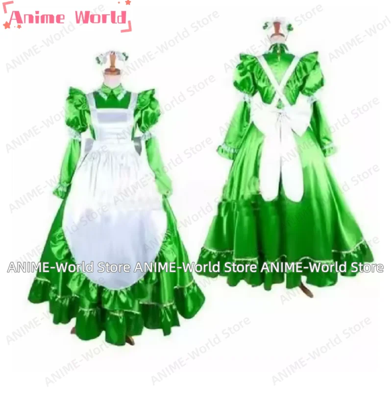 

Sexy Sissy Green Satin Dress Lockable Robe Dress Maid Role playing Costume Customized