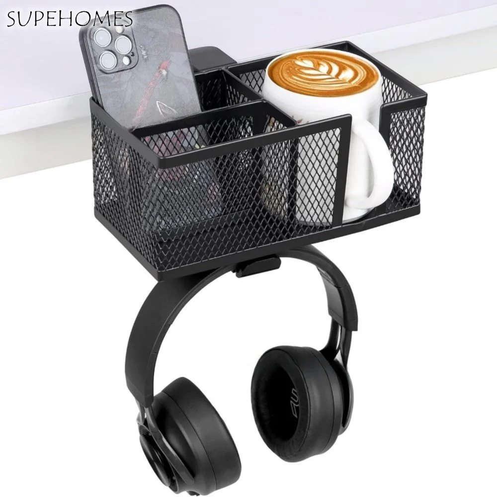 

Detachable Clip On Desk Cup Holder Metal Clip Adjustable Rotating Headphone Stand Space Saving Easy Installation