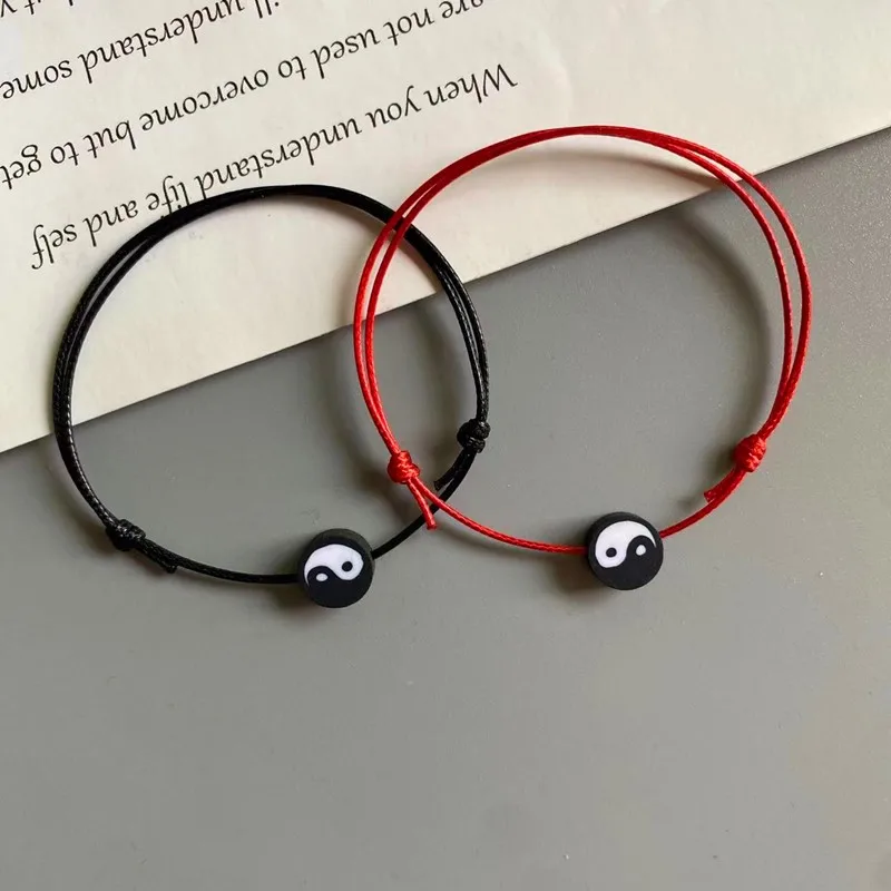 2 pcs/lots Rope Bracelet for Women Men Chinese Yin Yang Style Statemet Adjustable Fashion Hand Jewelry Couple Bracelet Wholesale