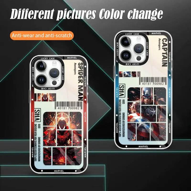 Gradient Color Matte Case for iPhone 15 14 13 12 11 pro Max XS XR X 7 8 Marvel Spiderman Captain America Iridescent Laser Cover