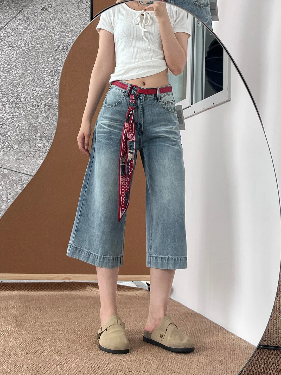 

Summer 2026 American Style Loose Straight Leg Washed Blue Jeans Women's Retro Slim Fit plus Size Thin Model High Waist Zipper