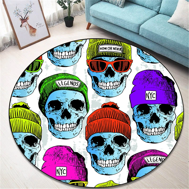 Skull Art Printed Round Carpet for Living Room Mat for Children Floor Rug Yoga Mat Bedroom E-sports Chair Non Slip Round Mats