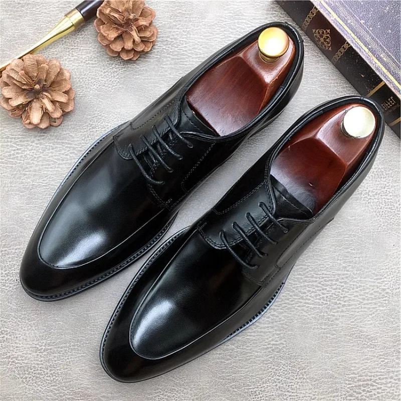 New Italy Genuine Leather Business Formal Shoes Men Fashion Lace Up Casual Work Breathable Dress Derby Shoes Male Black Brown