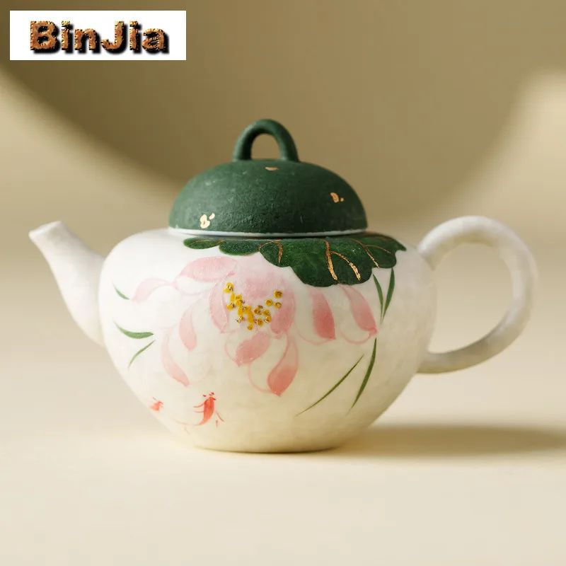 

120 мл посыпанный золотой чайник с ручной росписью лотоса, винтажный чайник для заварки чая, чайник с ситечком, чайная посуда для белого чая, ремесло