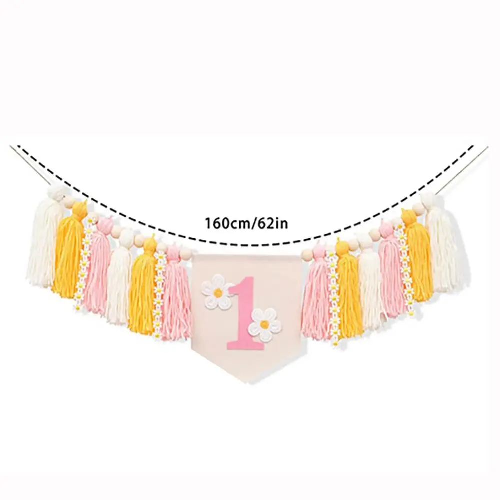 Cotton Colorful Tassel Highchair Banner 62 Inch Pink Baby High Chair Pull The Flag Colorful Tassel Banner Birthday Party