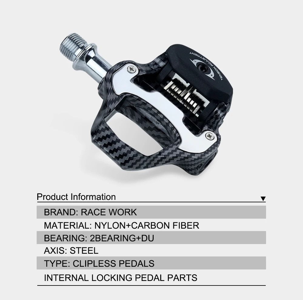 RACEWORK Rennradpedal mit Carbonfaser-Muster, ultraleichte Lagerpedale für selbstsichernde Fahrradpedale, professionelle Pedale – Detail 1