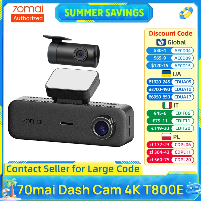 70mai 3 Channel 4K Dash Cam T800E Set
