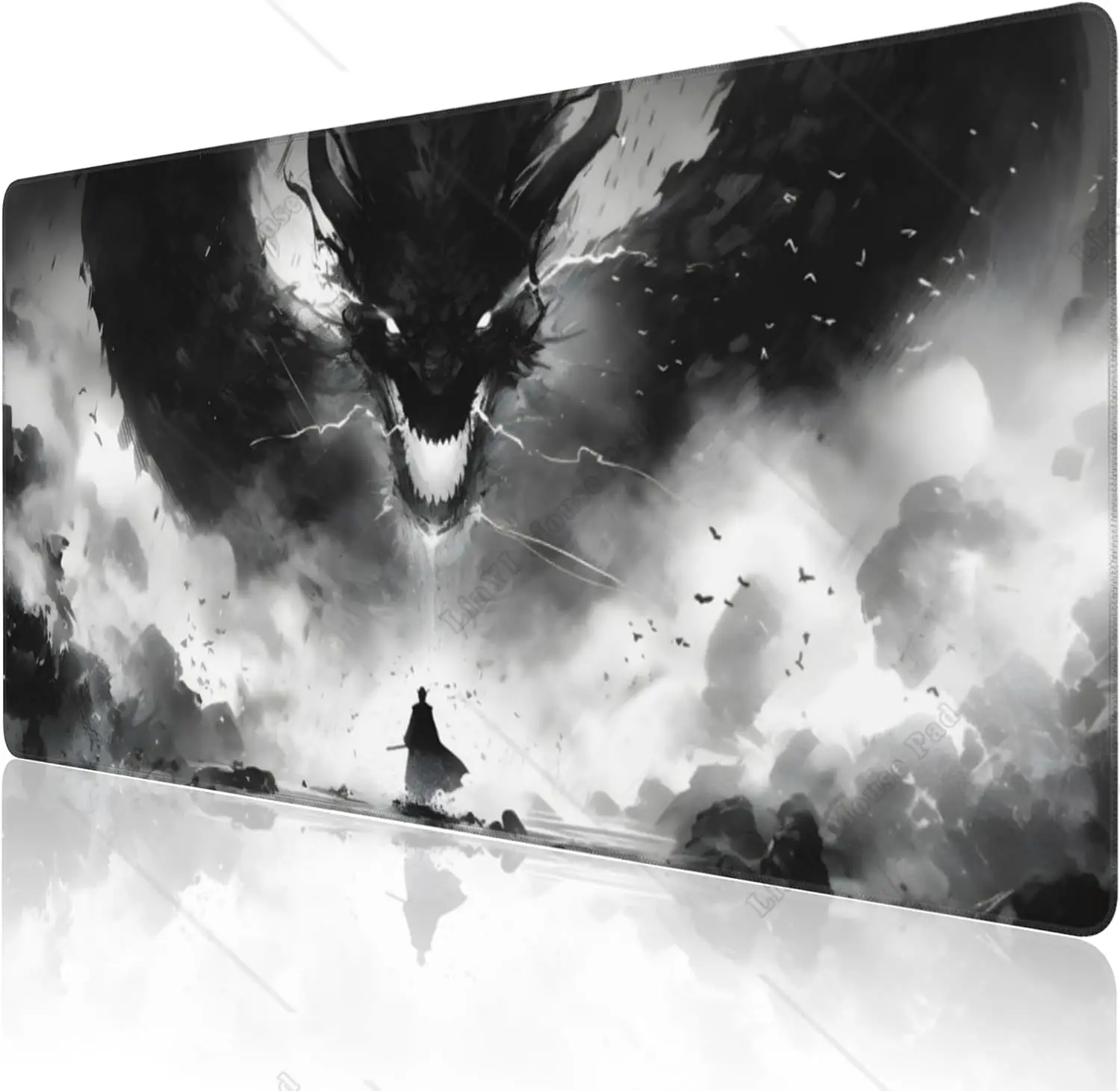 Anime Dragon Cool Large Gaming Mouse Pad XXL with Non-Slip Rubber Base Stitched Edges for Home Office Work 35.4