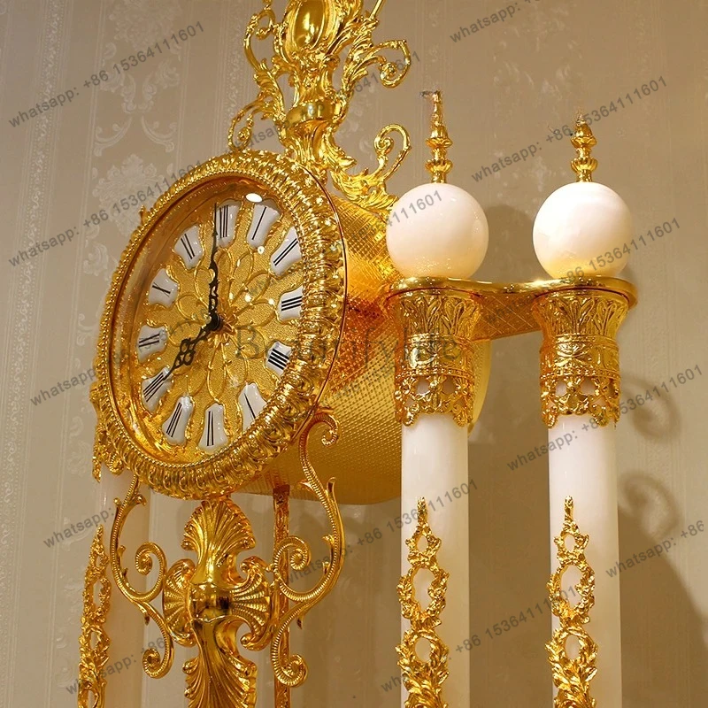 Multifunctional simple European fashion high-end household large floor clock movable living room engraved bronze bell