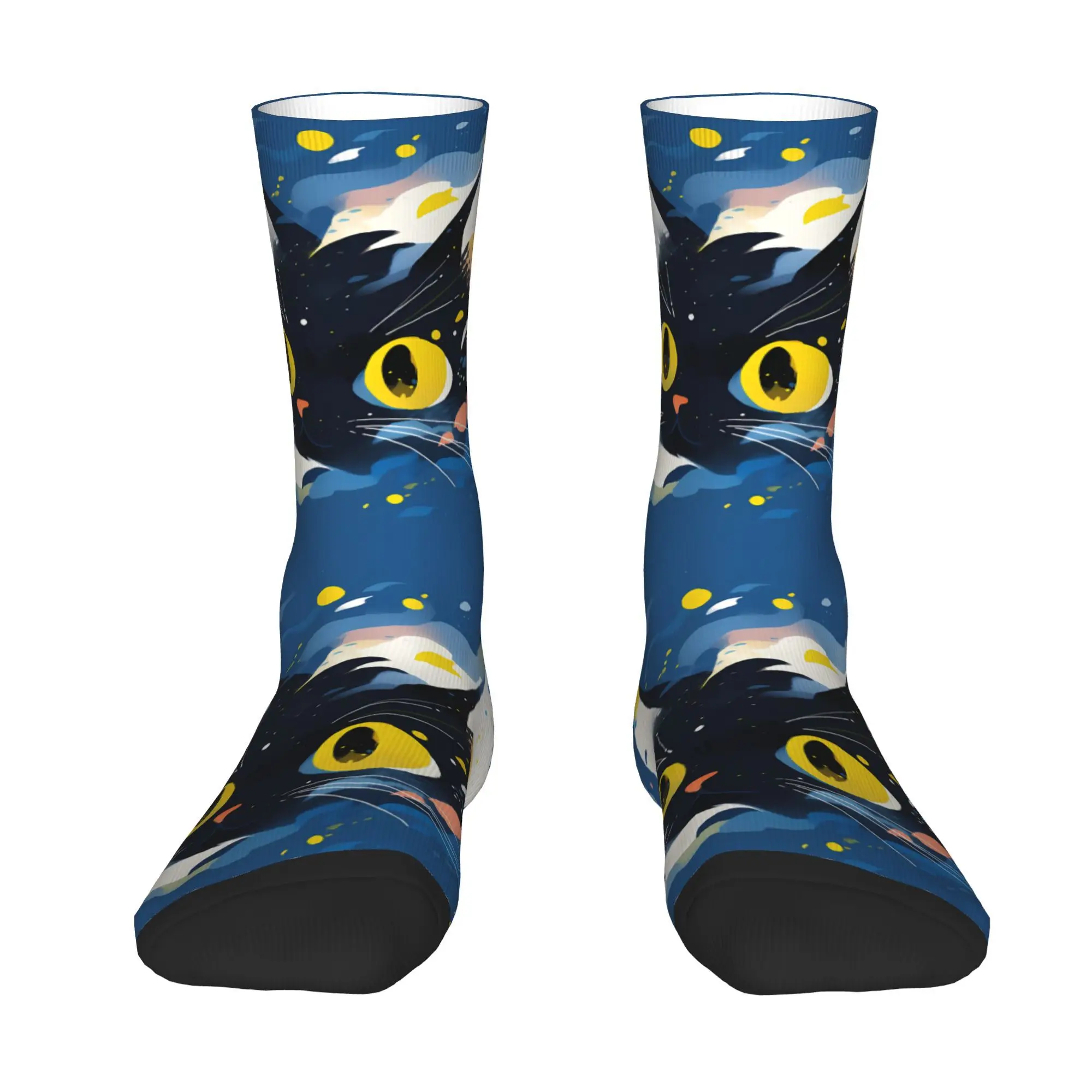 Vintage Rushing Galactic Cat in Blue Men's Socks  Unisex Harajuku Pattern Printed Crazy Crew Sock Gift