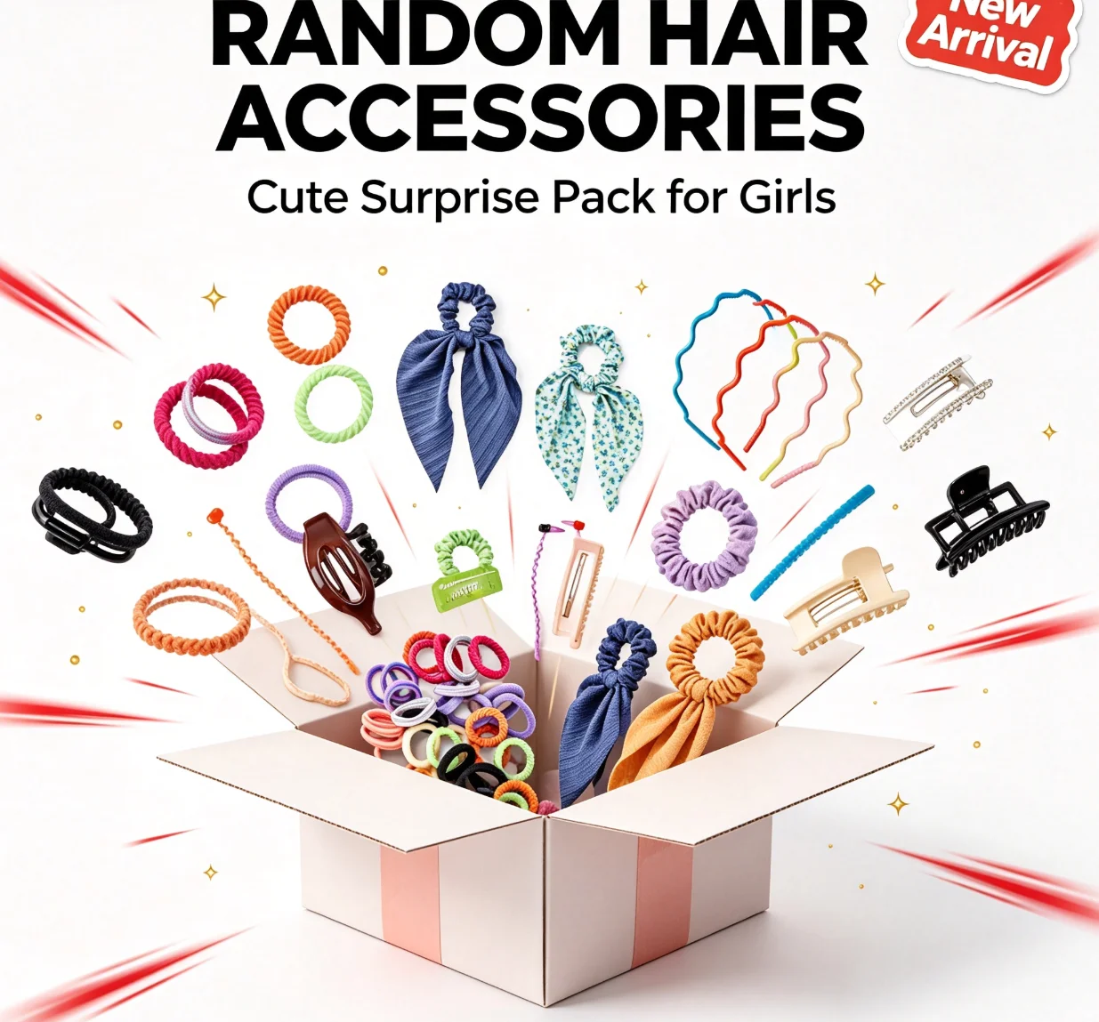 Random Hair Accessories Blind Box, Snap Hair Clips Elastic Hair Ties Wavy Headbands Claw Clips Scarf Scrunchies Mixed Surprise Mystery Box for Women Girls Daily Hairstyle view 4