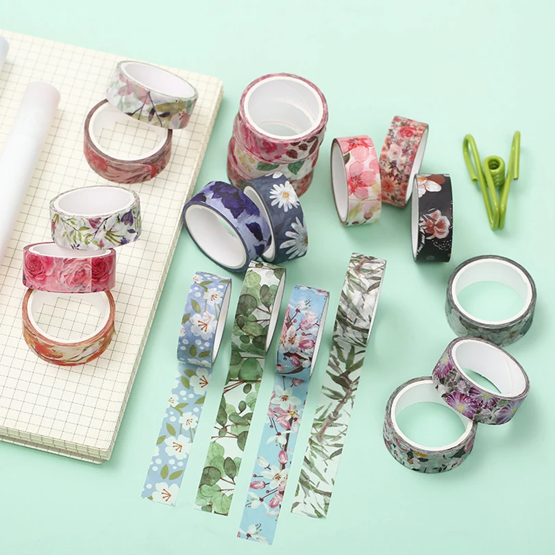 Juego de cintas Washi de flores para álbum de recortes, cinta adhesiva decorativa de 4m, suministros de papelería para diario, 10 rollos