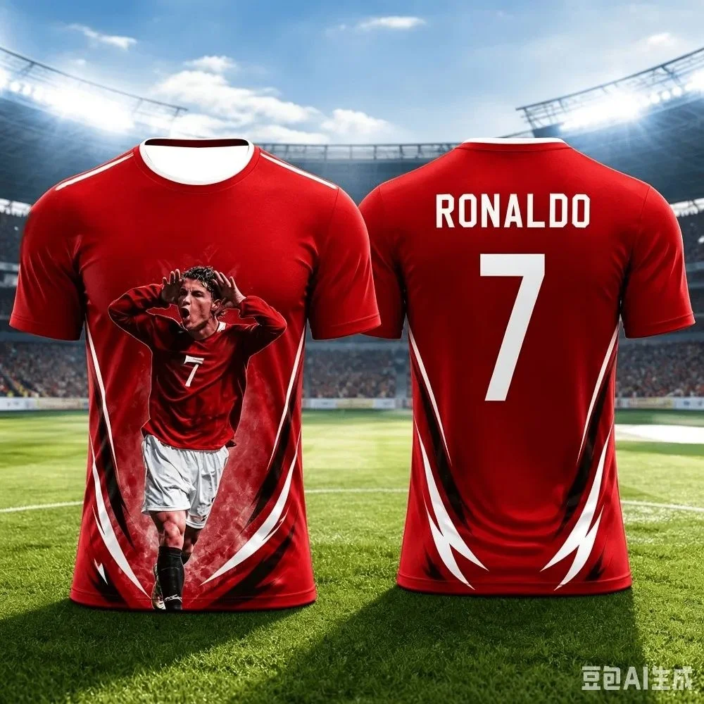 2026 Summer Best-selling Fashion Ronaldo Children's Football T-shirt for Outdoor Sports, Breathable and Comfortable Casual Shirt