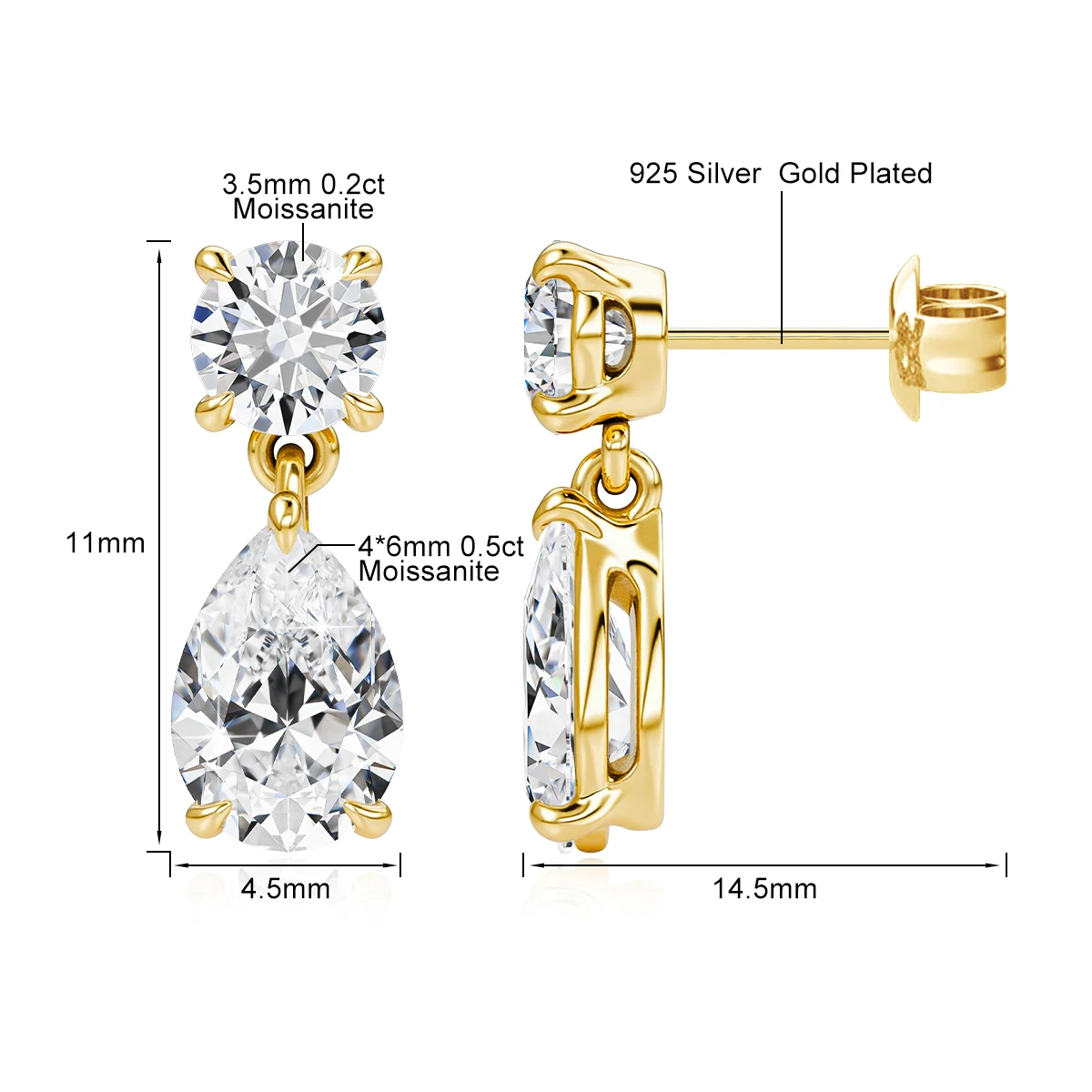 Kolczyki z zawieszką w kształcie kropli wody, z pełnym moissanitem, pozłacane 18-karatowym żółtym złotem, w kształcie gruszki, wykonane z srebra próby 925, błyszczące kolczyki damskie.