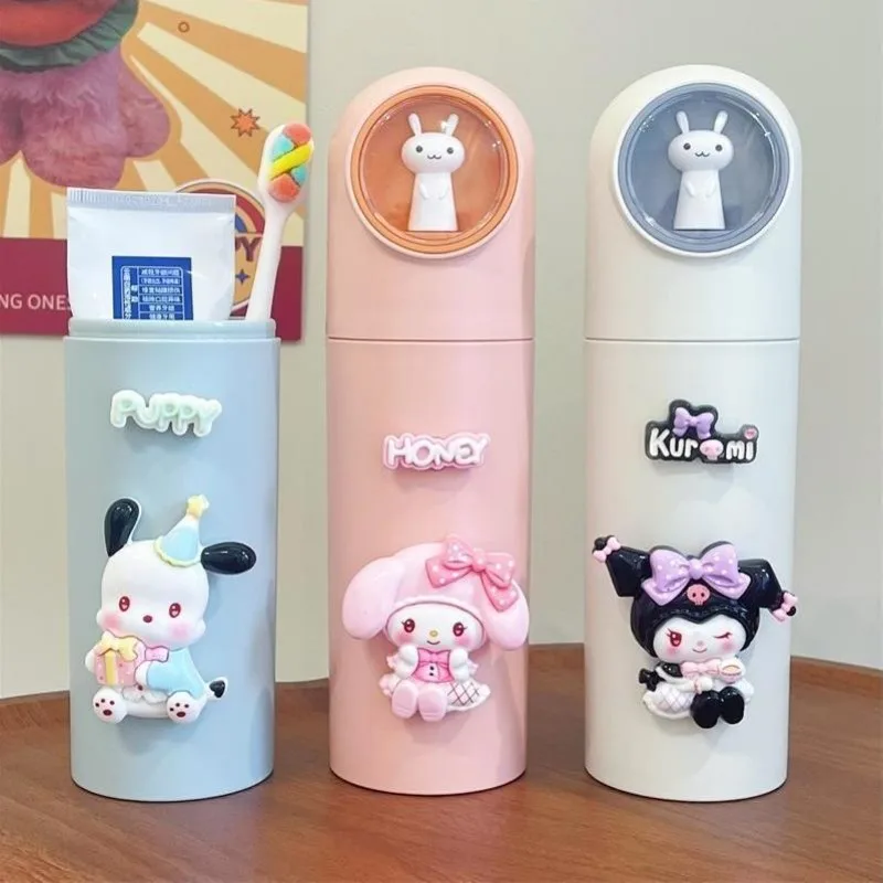Sanrio Kawaii Kuromi Mouthwash Cup Storage Box Hello Kitty My Melody Cinnamoroll Travel Portable Plastic Toothbrush Cup Gifts