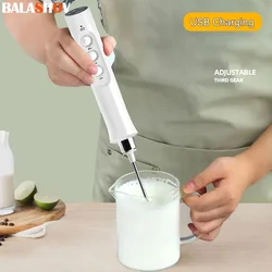 Electric Milk Frother Foam Maker Handheld Foamer High Speeds Drink Mixer Coffee Frothing Wand 3 In 1 Portable Rechargeable