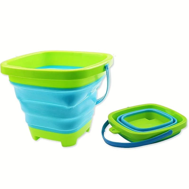 Foldable Beach Bucket Silicone Collapsible Toy Buckets for Kids for Summer Activities Camping Gear Travel Beach Sand Toys