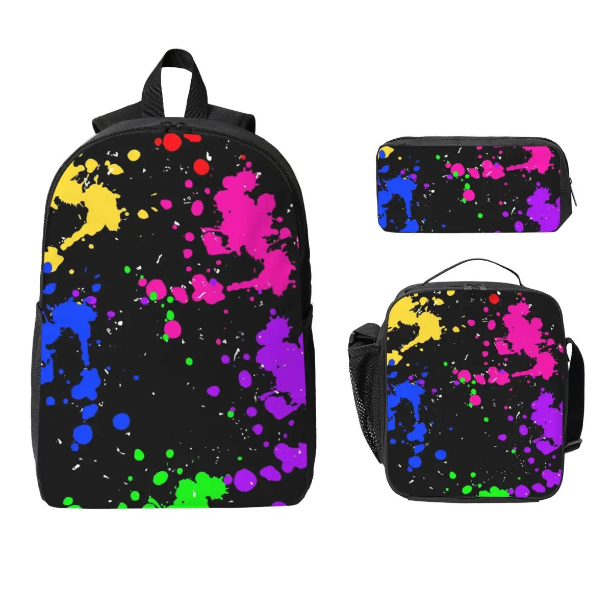 

Colorful Graffiti Splatter Print Backpack Boys Girls BookBag School Bag Laptop Shoulder Bags 3ps Insulated Lunch Bag Pencil Case