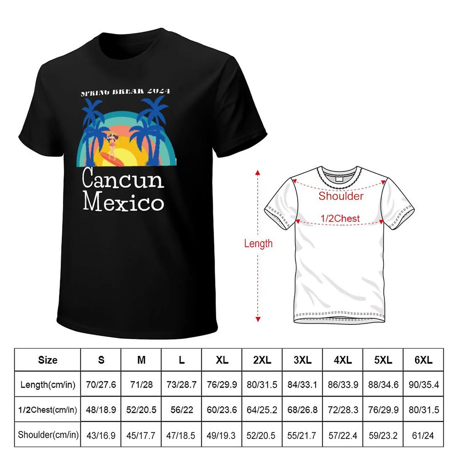 Cancun Mexico, Beach Vacation, Surfer, Palm Trees, Spring Break 2024 T-Shirt Plus Size Quick Dry Sports Tee
