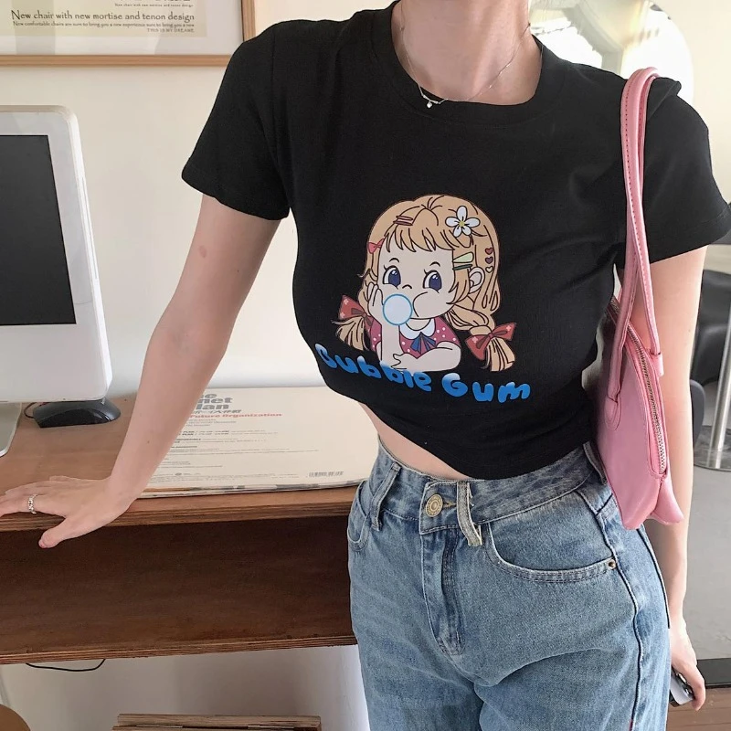 Slim Short T-shirts Women 2024 Spring and Summer New O-neck Short-sleeved Letter Printed Sweet Student Daily Fashion Tees Female