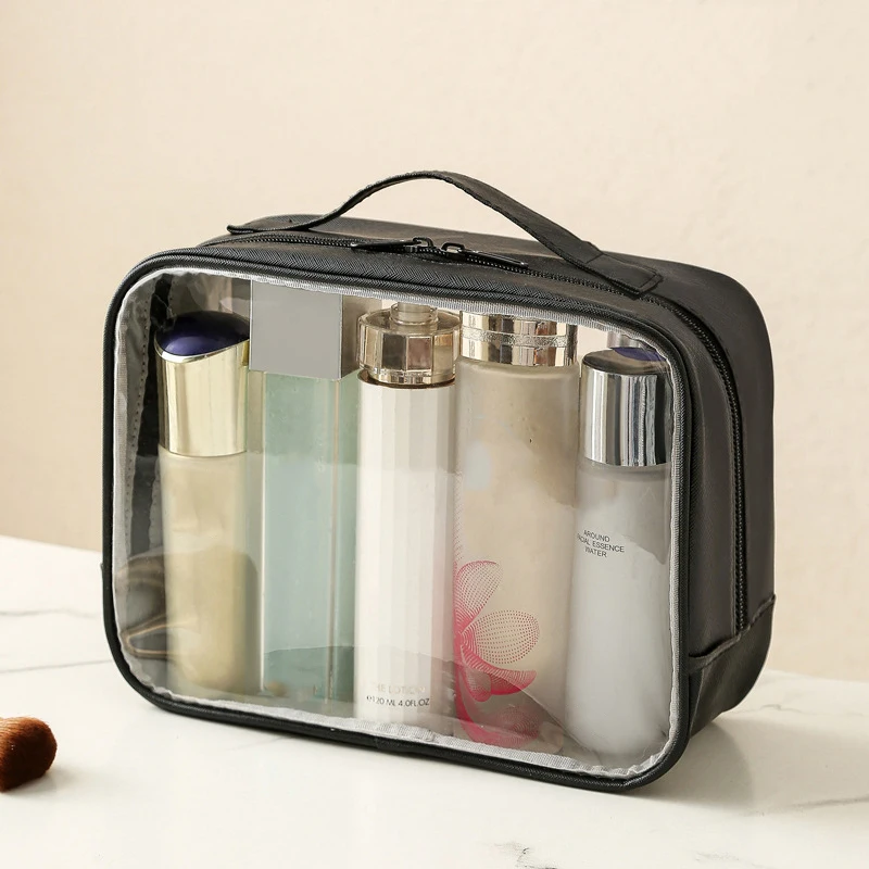 Portable PVC Transparent Cosmetic Bag Zipper Clear Makeup Bags For Women Washing Solid Travel Organizer Toiletry Bag