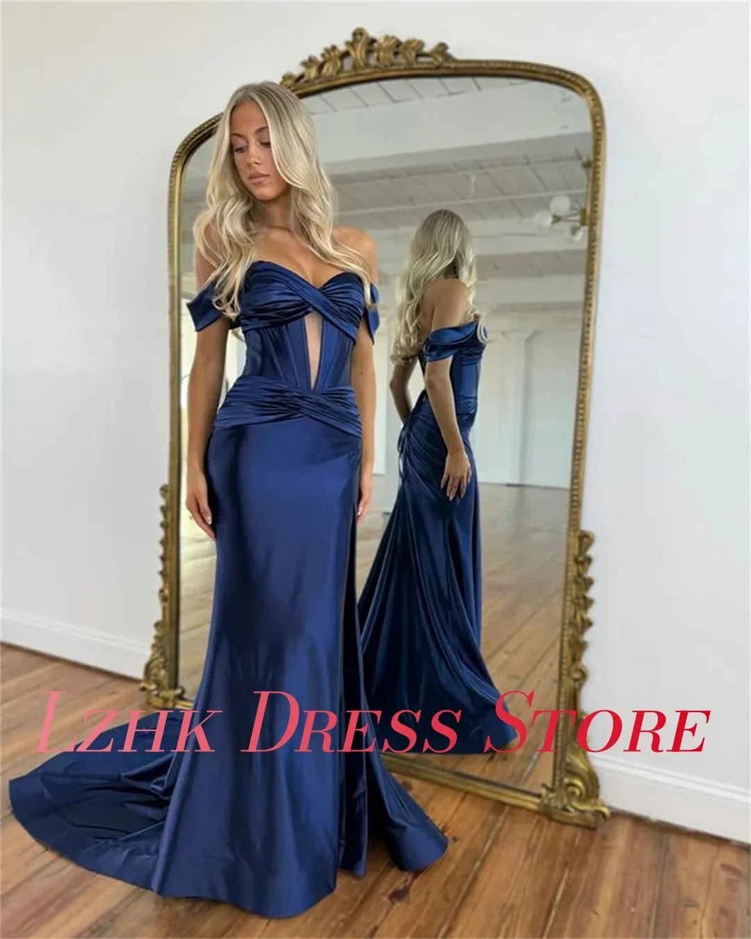 カスタマイズされた高品質サテンマーメイドオフショルダーイブニングドレス繊細な恋人フロアレングスウエディングドレスカスタムサイズ