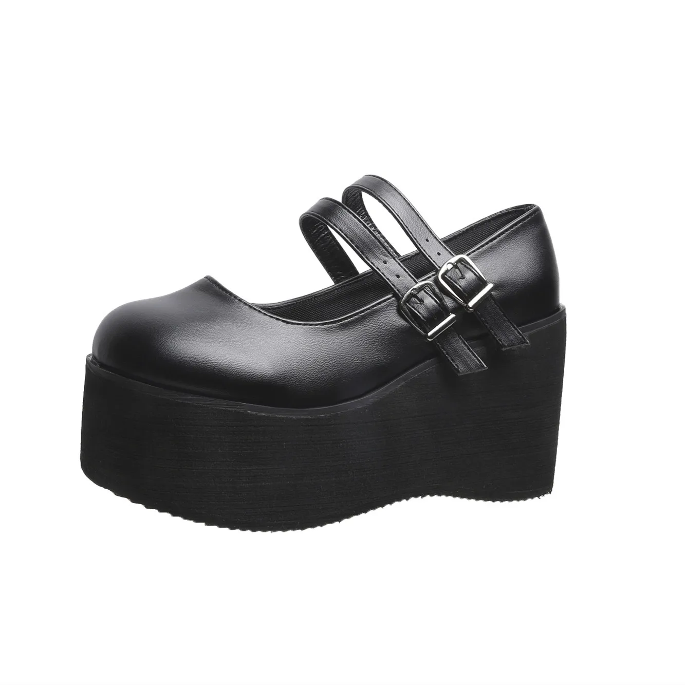 Large Lolita muffin shoes Thick sole single shoes Women\'s high heels British retro small leather shoes soft girls slope heels