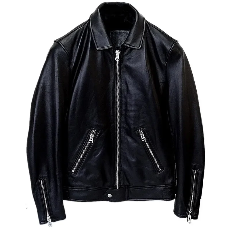 

YR!Free shipping.Casual cheap black Spring short slim leather jacket.wholesales.quality men soft sheepskin clothes.drop-ship