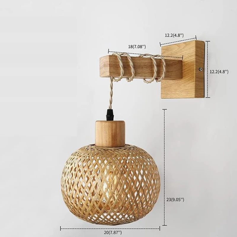 Retro Japanese Style Bamboo Bedside Wall Lamp Restaurant Rattan Lampmine Bedroom Background Wall Lamps
