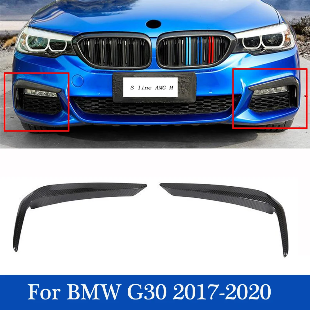 

Real Carbon Front Bumper Canard For BMW 5 Series G30 Pre-LCI 2017-2020 Glossy Black Fog Lamp Light Cover Trim Decoration Strip