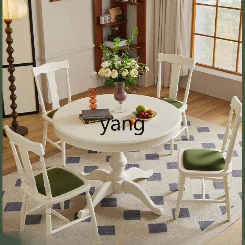 XYY retro household small apartment dining table retractable high-end round solid wood function table