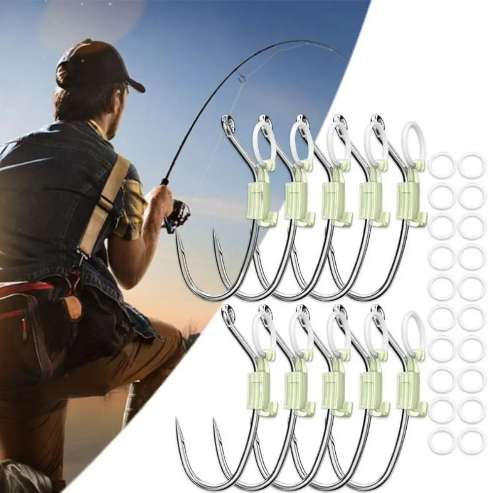 5/10/20Pcs Stainless Luminous Bait Fixed Holder Set Anti-entanglement No Unhooking Luminous Live Shrimp Hooks Sharp Barbed