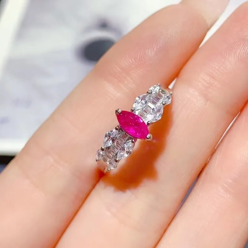 

natural ruby ring 925 silver gemstone jewelry 3mm*6mm genuine Myanmar ruby silver ring with 18K gold plating