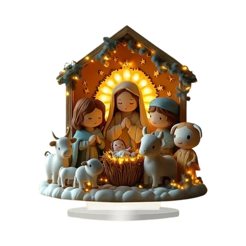 Earth Tone Acrylic Christmas Display Stand with Manger Scene Shelf Accent Y5GB